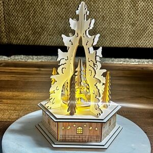 Lumineo Wooden Brown Musical Christmas Tree W/ Santa & Reindeer W/Box & Video